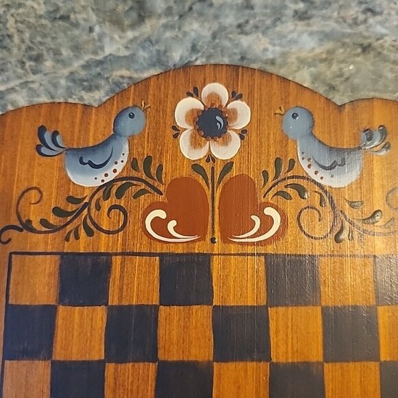 6" Checkerboard Hand Painted Vintage Folk Art Look Decor - Picture 2 of 6